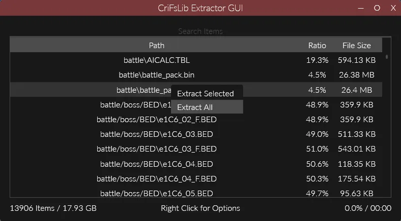 A screenshot of umd0.cpk opened in CriFsLib GUI