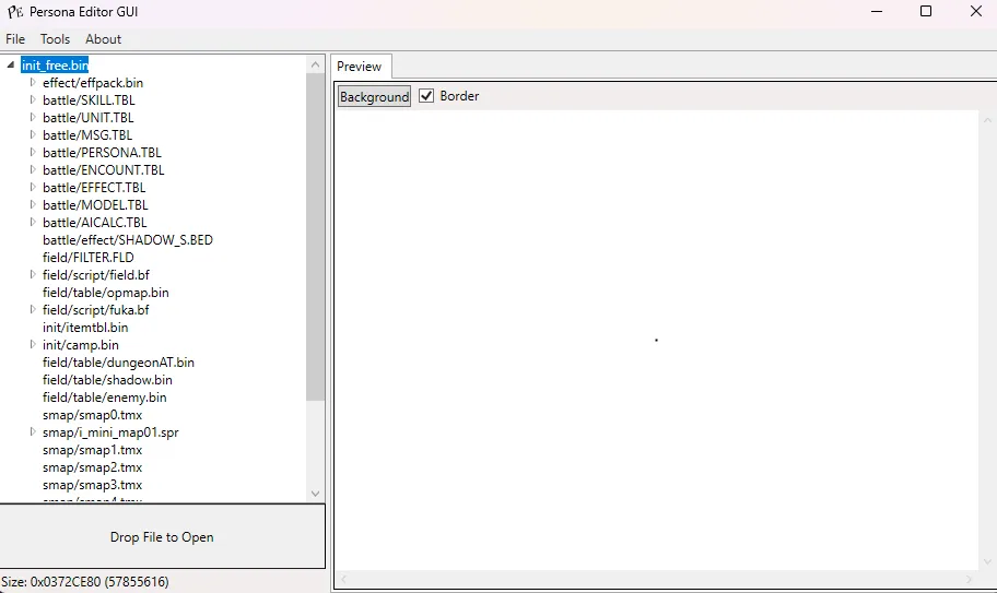 A screenshot of init_free.bin opened in Prsona Editor